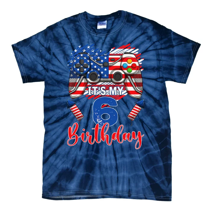 Its My 6th Birthday 6 Years Old July 4th Gamer Controller Tie-Dye T-Shirt