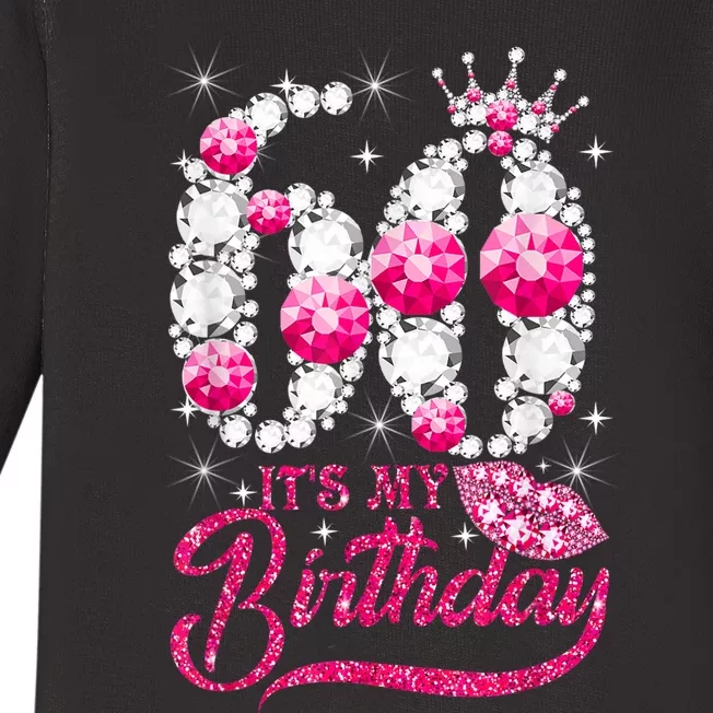 It's My 60th Birthday Cute Gift Queen 60 Years Old Shoes Crown Diamond Gift Baby Long Sleeve Bodysuit