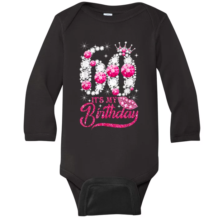 It's My 60th Birthday Cute Gift Queen 60 Years Old Shoes Crown Diamond Gift Baby Long Sleeve Bodysuit