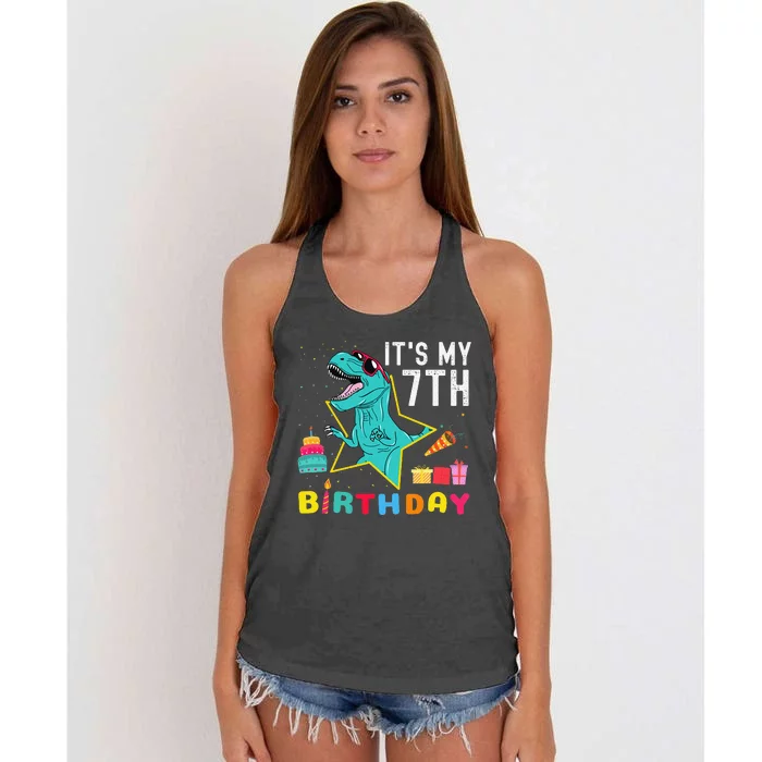 It's My 7th Birthday Cool Dinosaur 7 Years Old Women's Knotted Racerback Tank