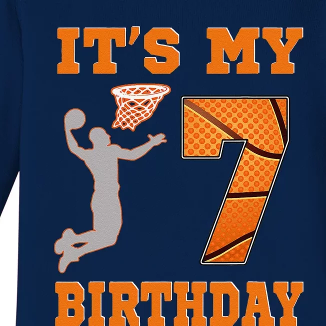 ItS My 7th Birthday Basketball Dunk Boy 7 Years Old Baby Long Sleeve Bodysuit