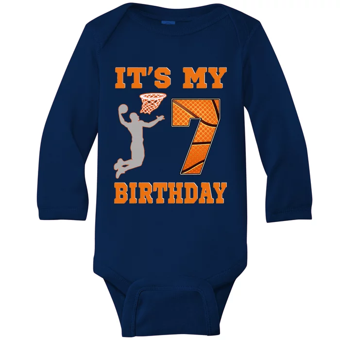 ItS My 7th Birthday Basketball Dunk Boy 7 Years Old Baby Long Sleeve Bodysuit