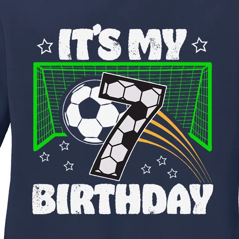 ItS My 7th Birthday Boy Soccer Football 7 Years Old Ladies Long Sleeve Shirt