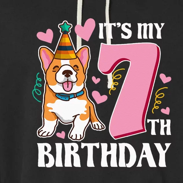 Its My 7th Birthday Dog Theme Bday Party Celebration Garment-Dyed Fleece Hoodie