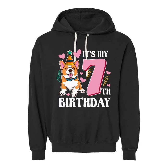 Its My 7th Birthday Dog Theme Bday Party Celebration Garment-Dyed Fleece Hoodie