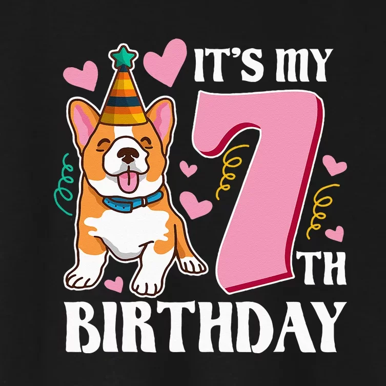 Its My 7th Birthday Dog Theme Bday Party Celebration Women's Crop Top Tee