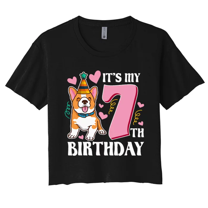 Its My 7th Birthday Dog Theme Bday Party Celebration Women's Crop Top Tee