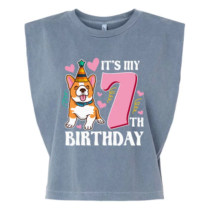 Its My 7th Birthday Dog Theme Bday Party Celebration Garment-Dyed Women's Muscle Tee