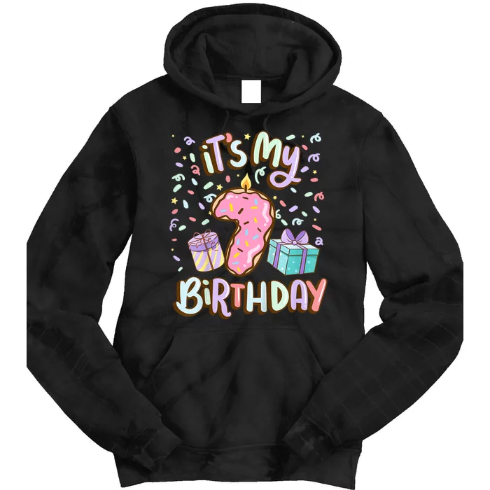 ItS My 7th Birthday Cake Donut 7 Year Old Confetti Tie Dye Hoodie