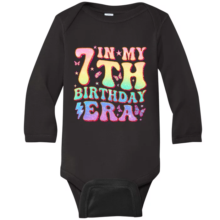 In My 7th Birthday Era Seven Bday 7 Year Old Birthday Girl Baby Long Sleeve Bodysuit