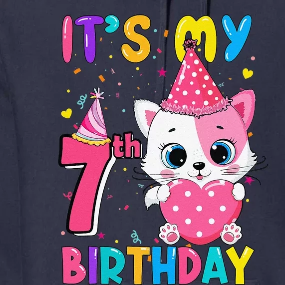 Its My 7th Birthday Funny Cat Birthday 7 Year Old Premium Hoodie