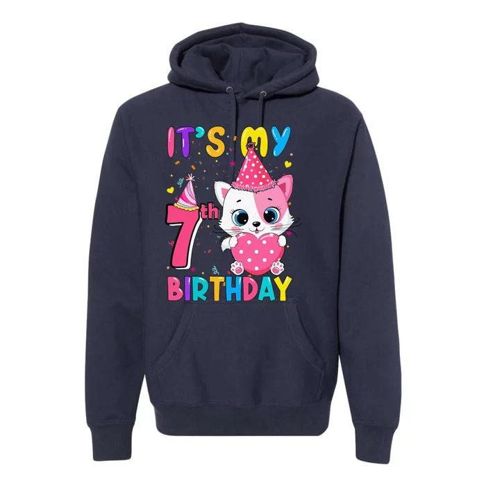 Its My 7th Birthday Funny Cat Birthday 7 Year Old Premium Hoodie