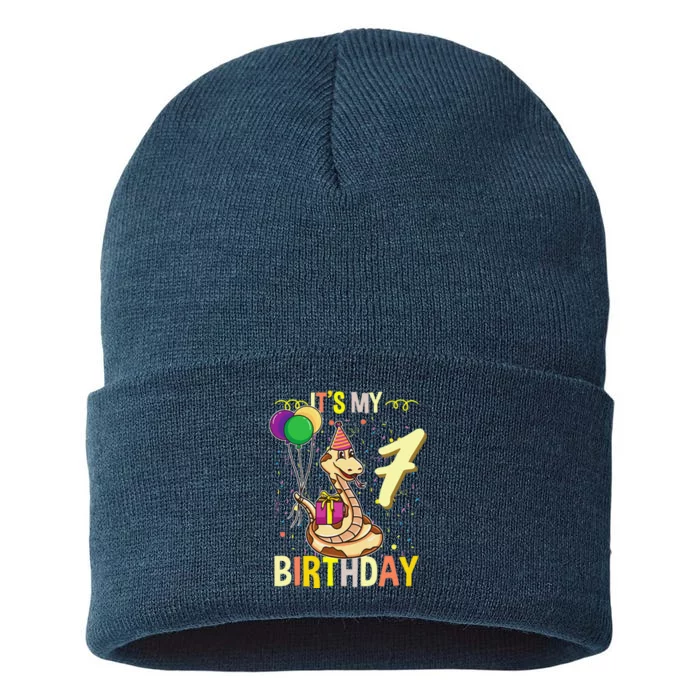 Its My 7th Birthday Snake Reptile Lover Sustainable Knit Beanie