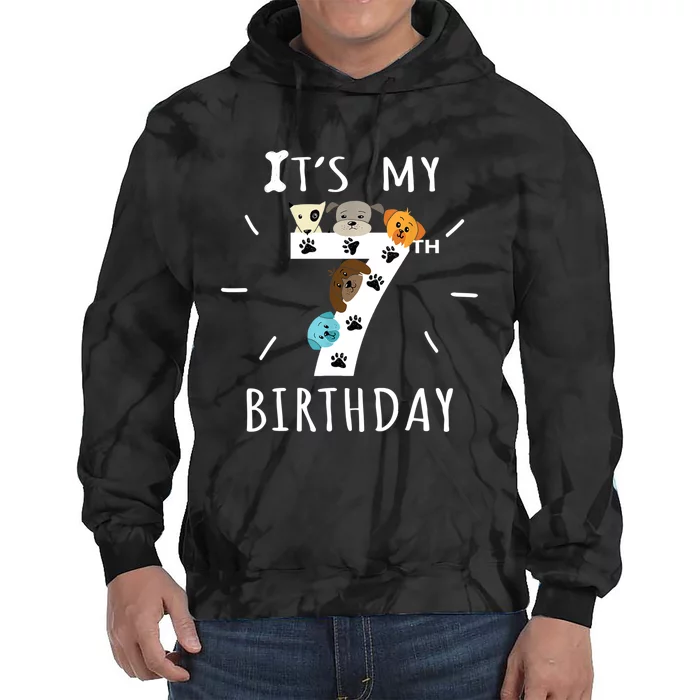 It's My 7th Birthday Dog Lover Theme 7 Years Old Puppy TShirt Tie Dye Hoodie