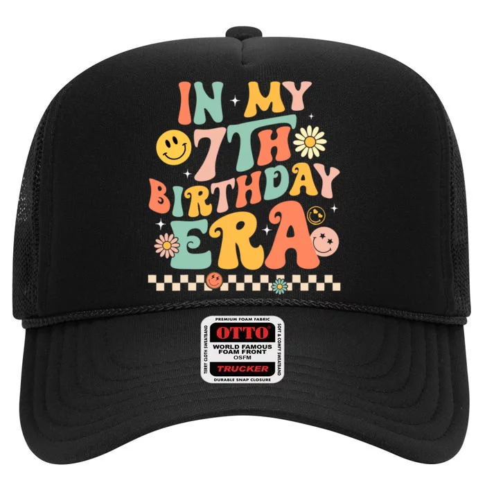 In My 7th Birthday Era Kids 7 Years Old Birthday Boy Girl High Crown Mesh Trucker Hat