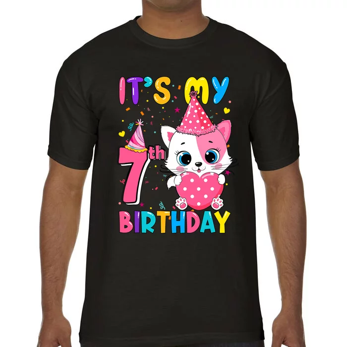 ItS My 7th Birthday Girl Funny Cat Birthday 7 Year Old Comfort Colors T-Shirt