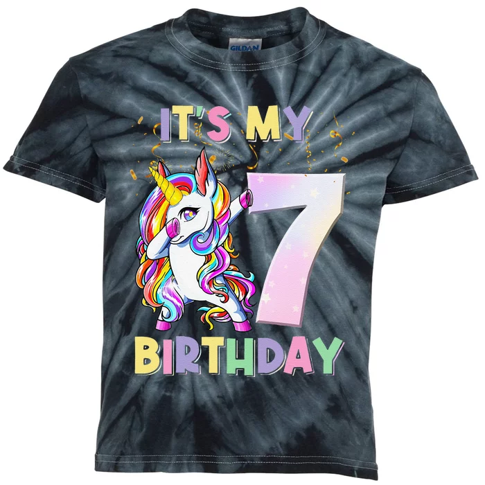 It's My 7th Birthday Unicorn 7 Year Olds Outfit Cute Kids Tie-Dye T-Shirt