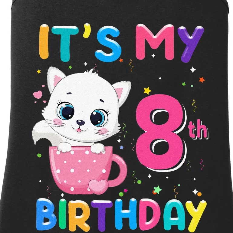 It's My 8th Birthday Funny Cat Birthday 8 Year Old Gift Ladies Essential Tank