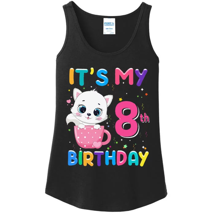 It's My 8th Birthday Funny Cat Birthday 8 Year Old Gift Ladies Essential Tank