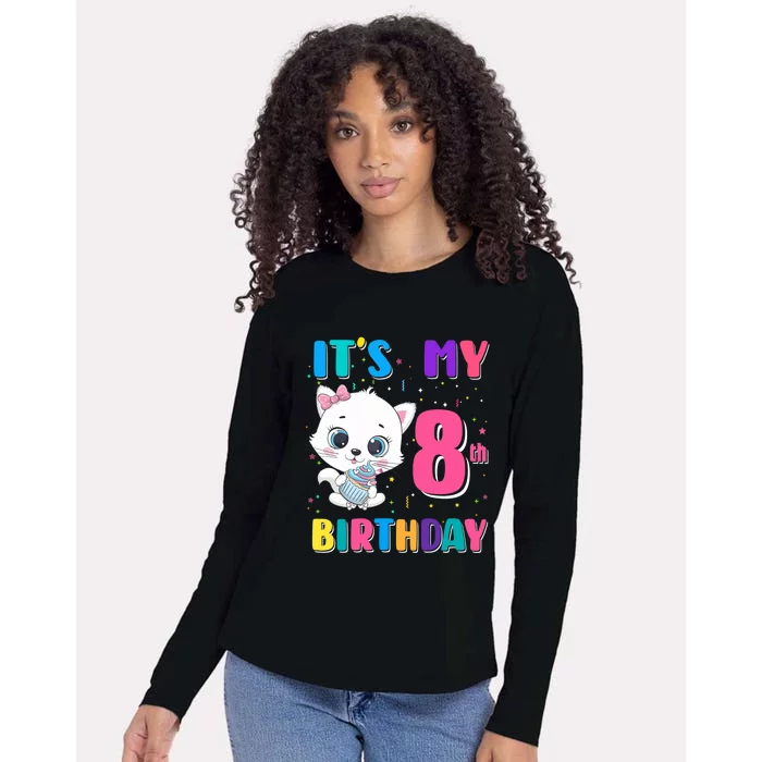 It's My 8th Birthday Girl Funny Cat Birthday 8 Year Old Womens Cotton Relaxed Long Sleeve T-Shirt