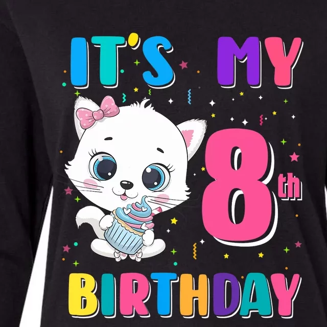 It's My 8th Birthday Girl Funny Cat Birthday 8 Year Old Womens Cotton Relaxed Long Sleeve T-Shirt