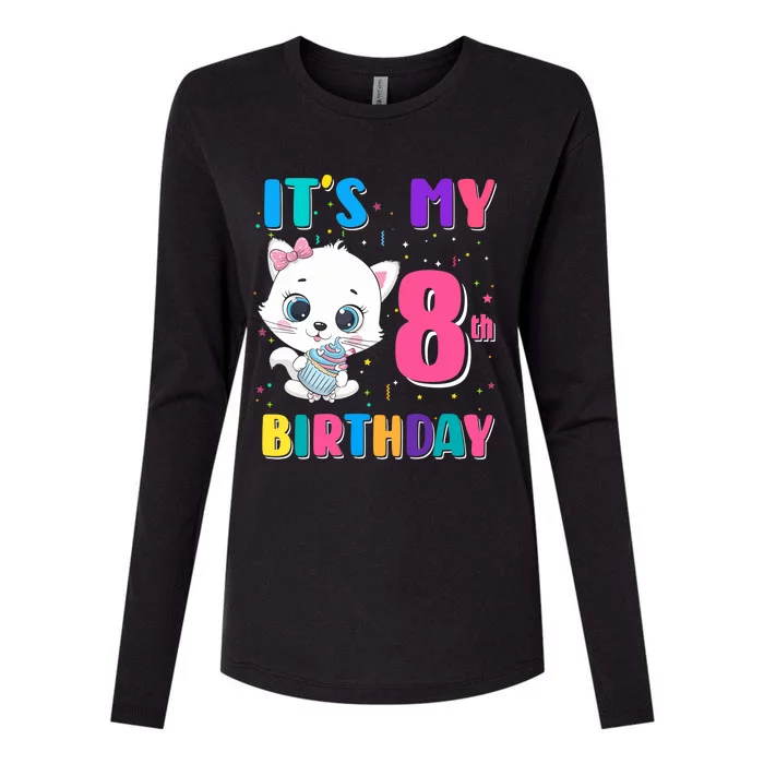 It's My 8th Birthday Girl Funny Cat Birthday 8 Year Old Womens Cotton Relaxed Long Sleeve T-Shirt