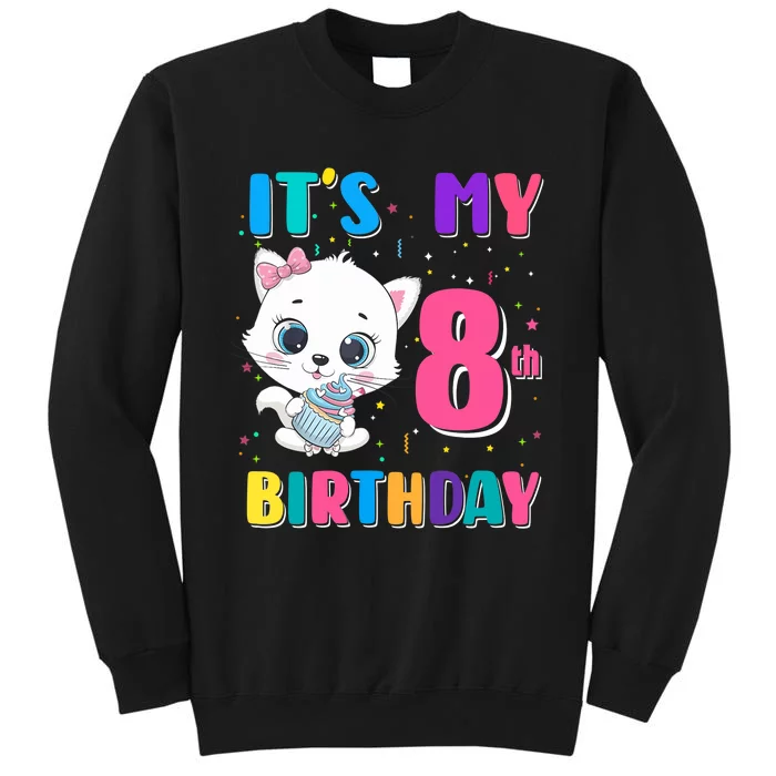 It's My 8th Birthday Girl Funny Cat Birthday 8 Year Old Sweatshirt