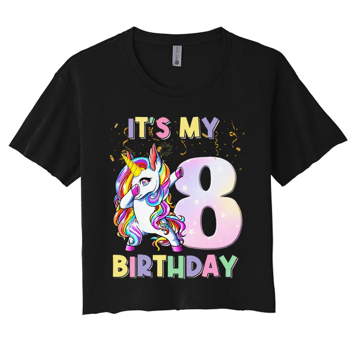 It's My 8th Birthday Unicorn 8 Year Olds Outfit Cute Women's Crop Top Tee