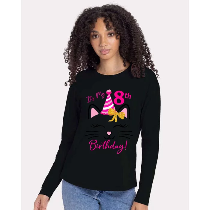 It's My 8th Birthday Girl Funny Cat Birthday 8 Year Old Womens Cotton Relaxed Long Sleeve T-Shirt