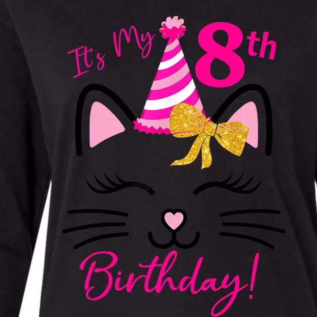 It's My 8th Birthday Girl Funny Cat Birthday 8 Year Old Womens Cotton Relaxed Long Sleeve T-Shirt