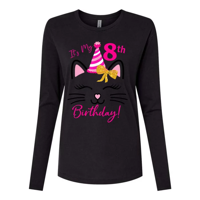 It's My 8th Birthday Girl Funny Cat Birthday 8 Year Old Womens Cotton Relaxed Long Sleeve T-Shirt