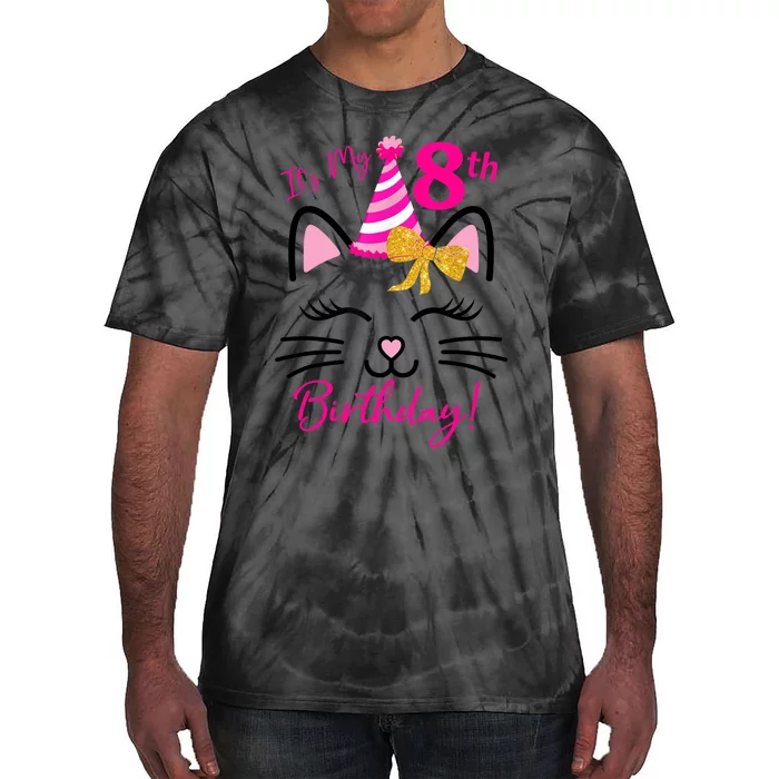 It's My 8th Birthday Girl Funny Cat Birthday 8 Year Old Tie-Dye T-Shirt