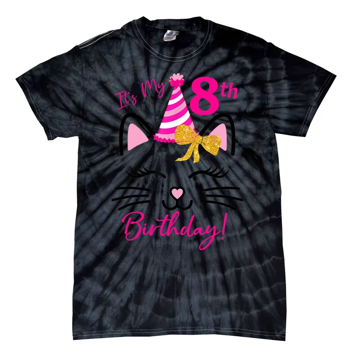 It's My 8th Birthday Girl Funny Cat Birthday 8 Year Old Tie-Dye T-Shirt