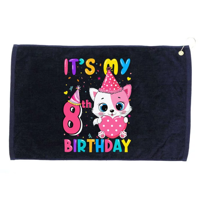 Its My 8th Birthday Funny Cat Birthday 8 Year Old Gift Grommeted Golf Towel