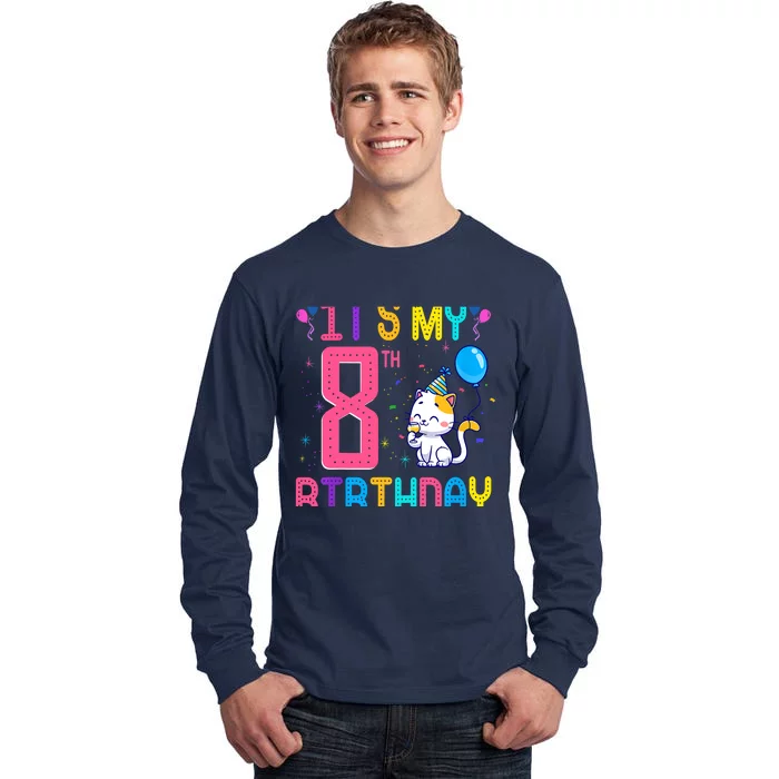 It's My 8th Birthday Cat Birthday 8 Yr Old Outfit Tall Long Sleeve T-Shirt