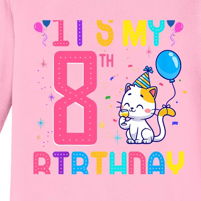 It's My 8th Birthday Cat Birthday 8 Yr Old Outfit Baby Long Sleeve Bodysuit