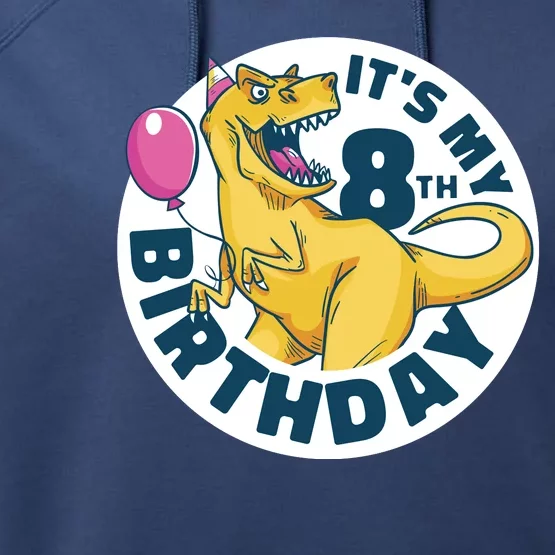 It's My 8th Birthday Dinosaur Performance Fleece Hoodie