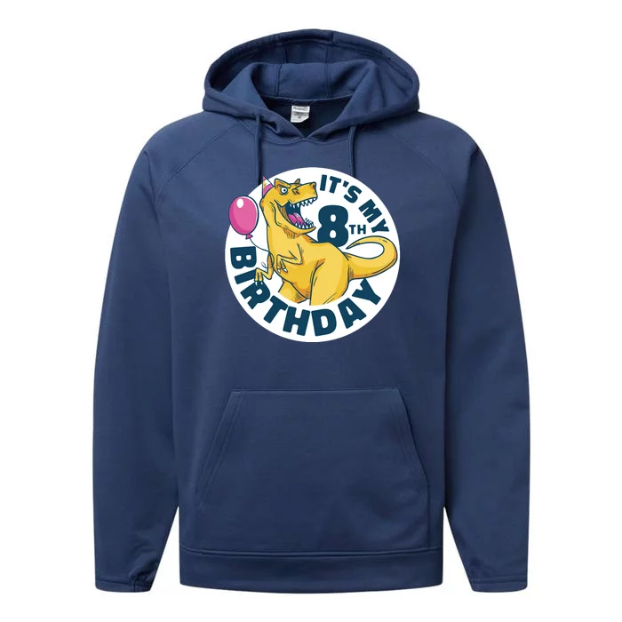 It's My 8th Birthday Dinosaur Performance Fleece Hoodie