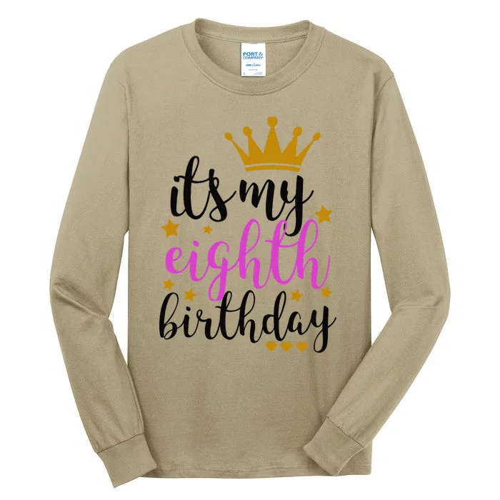 It's My 8th (Eighth) Birthdays, Pink Gold Crown Tall Long Sleeve T-Shirt