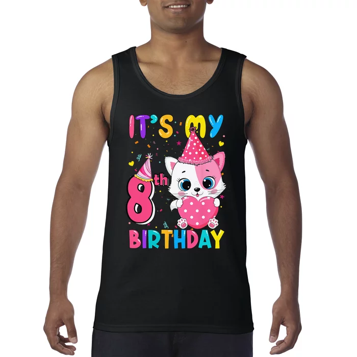 It's My 8th Birthday Funny Cat Birthday 8 Year Old Tank Top