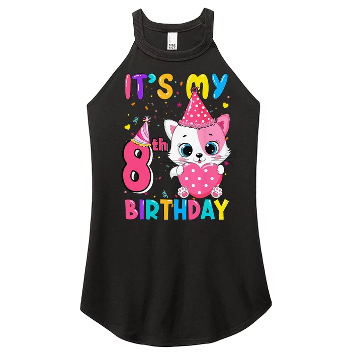 It's My 8th Birthday Funny Cat Birthday 8 Year Old Women’s Perfect Tri Rocker Tank