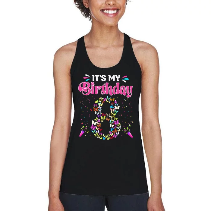 Its My 8th Birthday Butterflies Happy 8 Yrs Old Women's Racerback Tank