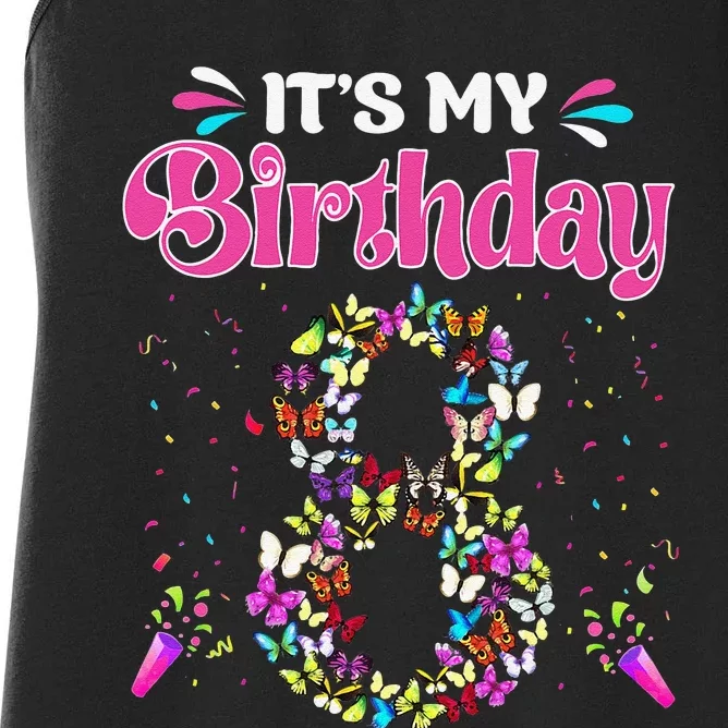 Its My 8th Birthday Butterflies Happy 8 Yrs Old Women's Racerback Tank