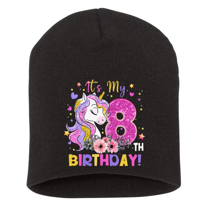 It's My 8th Birthday Unicorns Funny 8 Year Old Gift Short Acrylic Beanie