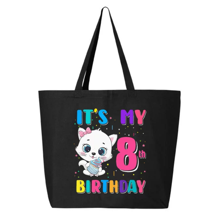 Its My 8th Birthday Girl Funny Cat Birthday 8 Year Old 25L Jumbo Tote