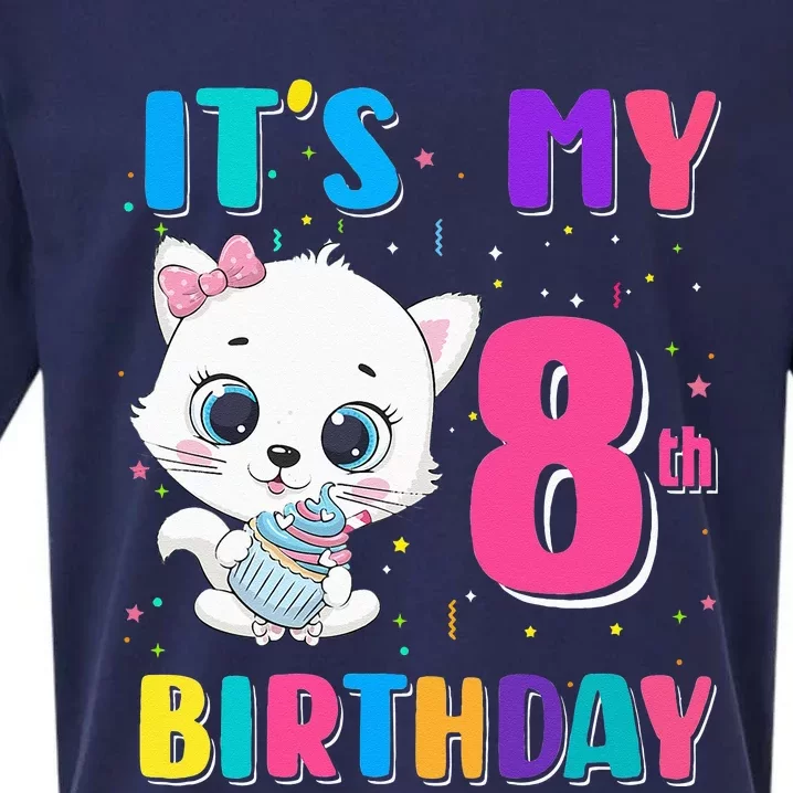 Its My 8th Birthday Girl Funny Cat Birthday 8 Year Old Sueded Cloud Jersey T-Shirt