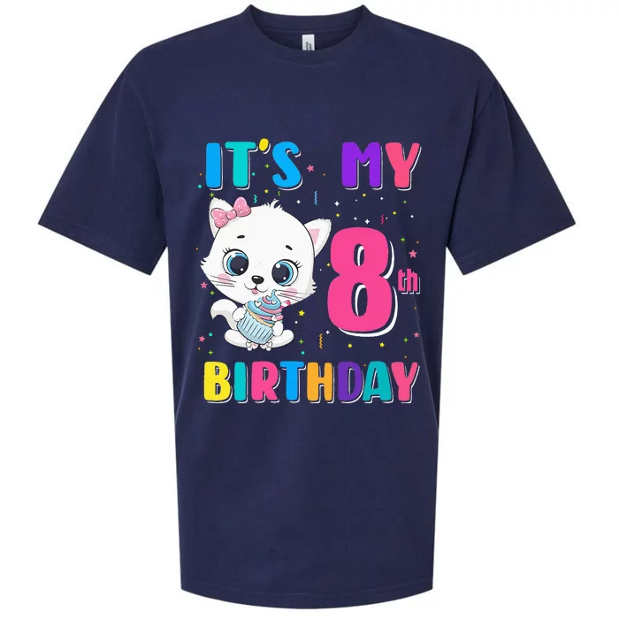 Its My 8th Birthday Girl Funny Cat Birthday 8 Year Old Sueded Cloud Jersey T-Shirt