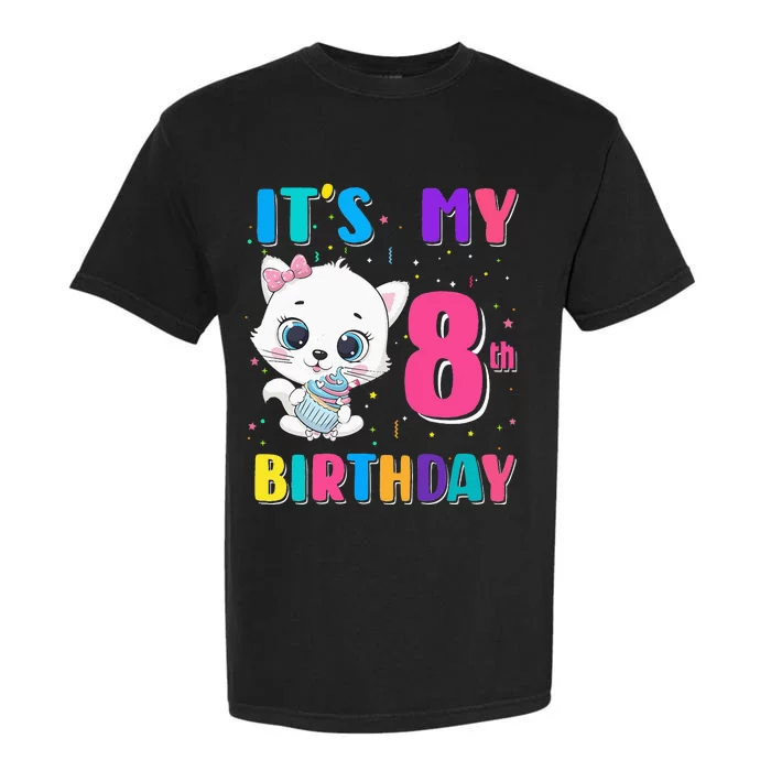 Its My 8th Birthday Girl Funny Cat Birthday 8 Year Old Garment-Dyed Heavyweight T-Shirt