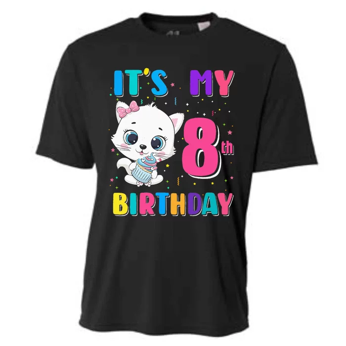 Its My 8th Birthday Girl Funny Cat Birthday 8 Year Old Cooling Performance Crew T-Shirt