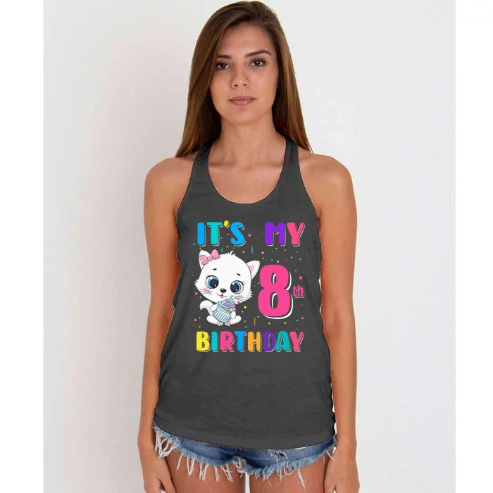 Its My 8th Birthday Girl Funny Cat Birthday 8 Year Old Women's Knotted Racerback Tank